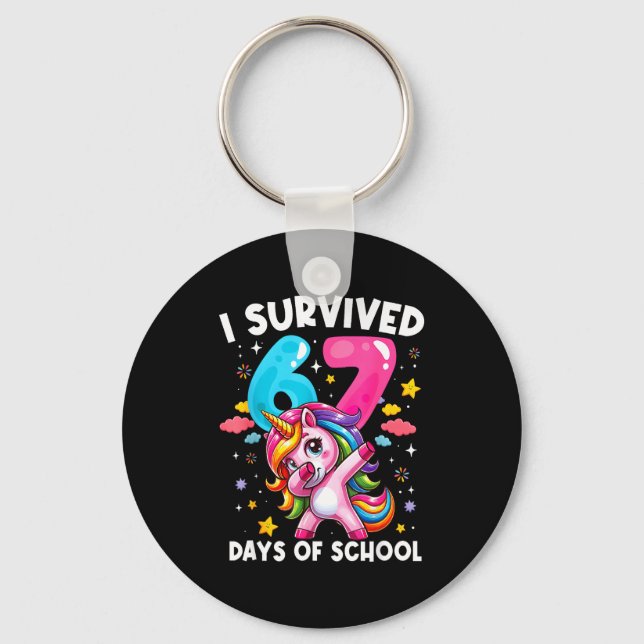 Funny Unicorn I Survived 67 Days Of School Meme Fo Keychain (Front)