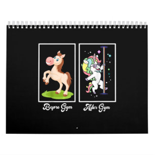 Funny Unicorn Illustration Before After Gym Calendar