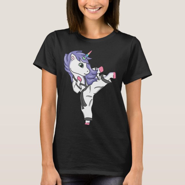 Funny Unicorn Karate Girl I Taekwondo Martial Arts T-Shirt (Front)