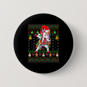 Funny Unicorn Lover Xmas Santa Hat Unicorn Ugly Ch 2 Inch Round Button