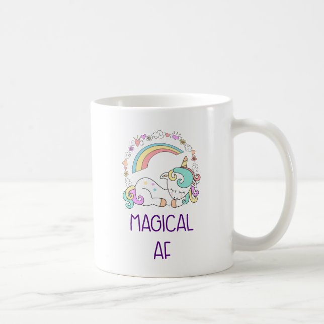 Funny Unicorn Magical AF with Girly Decorations Coffee Mug (Right)