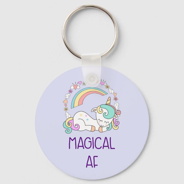 Funny Unicorn Magical AF with Girly Decorations Keychain (Front)