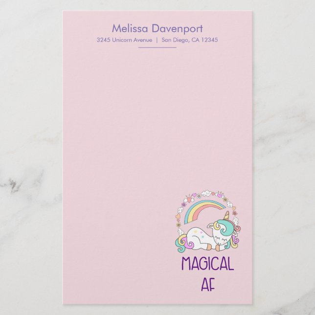 Funny Unicorn Magical AF with Girly Decorations Stationery (Front)
