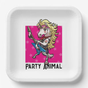 Funny Unicorn Party Animal Glam Rocker Cartoon Paper Plate