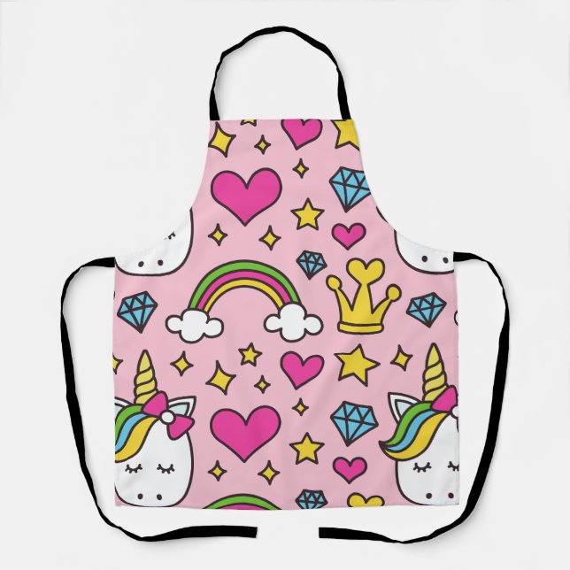 Funny Unicorn Pattern Pink Magic Horse Cute     Apron (Front)