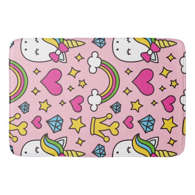Funny Unicorn Pattern Pink Magic Horse Cute      Bath Mat (Front)