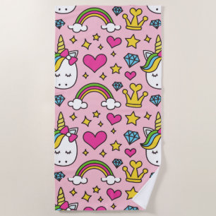 Funny Unicorn Pattern Pink Magic Horse Cute        Beach Towel