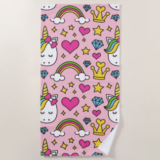 Funny Unicorn Pattern Pink Magic Horse Cute        Beach Towel