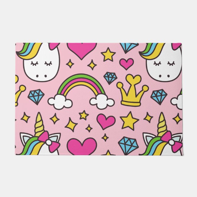Funny Unicorn Pattern Pink Magic Horse Cute    Doormat (Front)