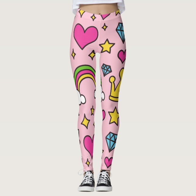 Funny Unicorn Pattern Pink Magic Horse Cute        Leggings (Front)