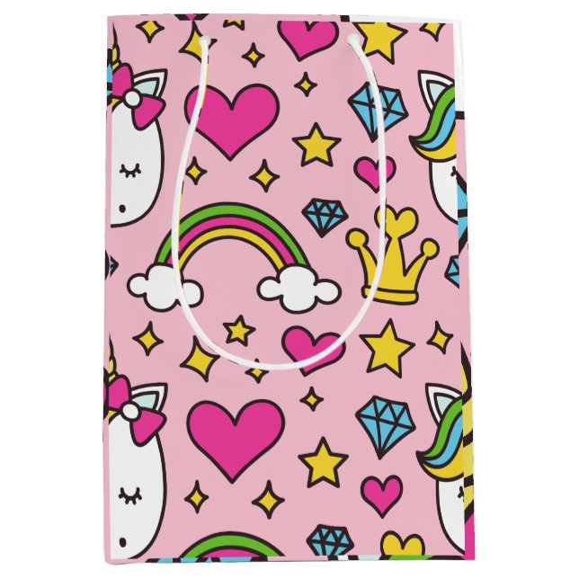 Funny Unicorn Pattern Pink Magic Horse Cute     Medium Gift Bag (Front)