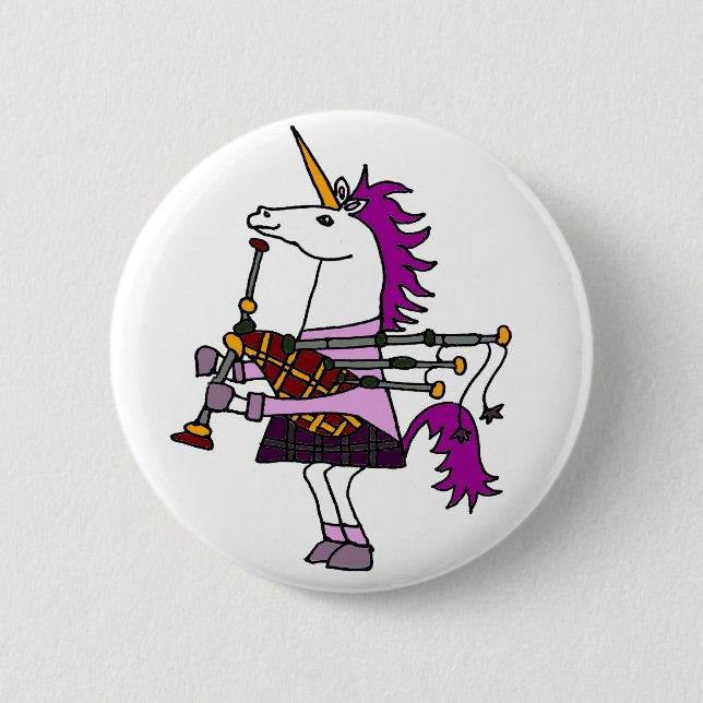 Funny Unicorn Playing Bagpipes Art 2 Inch Round Button (Front)