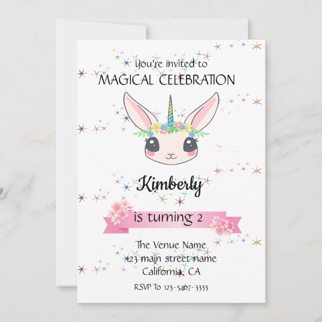 Funny Unicorn Rabbit Birthday Invitations (Front)