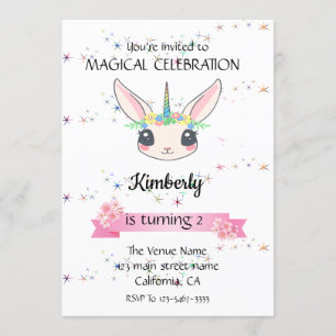 Funny Unicorn Rabbit Birthday Invitations