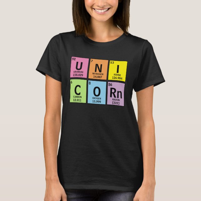 Funny Unicorn Rainbow Periodic Table of Elements T-Shirt (Front)