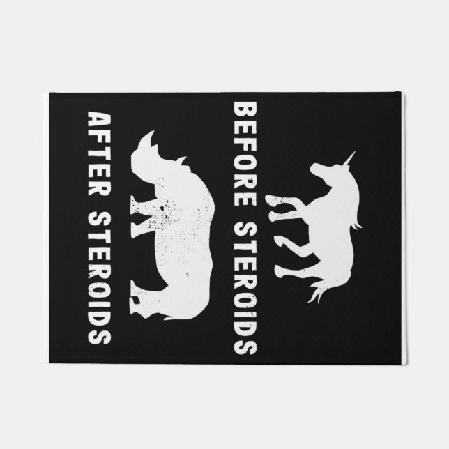 Funny Unicorn Rhino Before Steroids After Steroids Doormat (Front)
