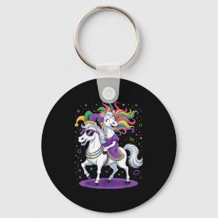 Funny Unicorn Riding Horse Jester Hat Women Men Ma Keychain
