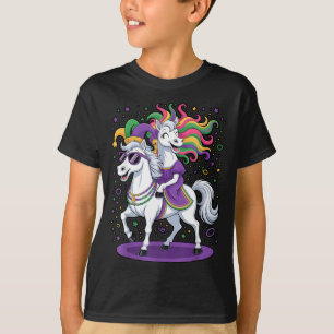 Funny Unicorn Riding Horse Jester Hat Women Men Ma T-Shirt