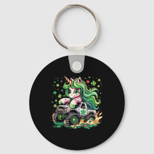 Funny Unicorn Riding Monster Truck Irish St Patric Keychain