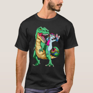 Funny Unicorn Riding T Rex Dinosaur Bunny Rainbow T-Shirt