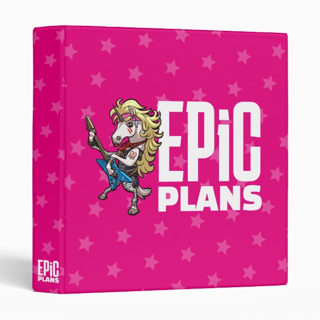 Funny Unicorn Rocker Epic Plans Guitar God Cartoon Binder (Front/Spine)