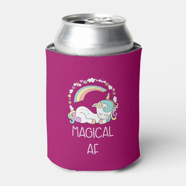 Funny Unicorn Saying Magical AF Illustration Can Cooler (Can Front)