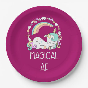 Funny Unicorn Saying Magical AF Illustration Paper Plate