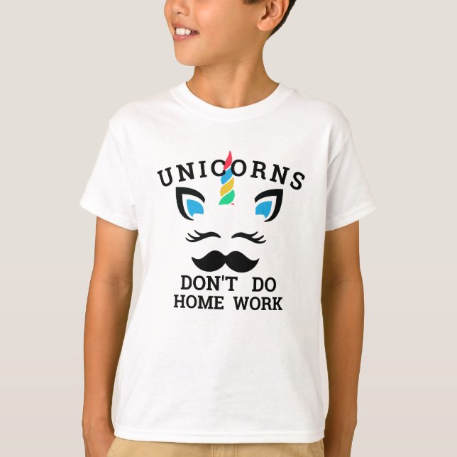 Funny Unicorn T-Shirt - 'I Don’t Do Homework' Tee (Front)