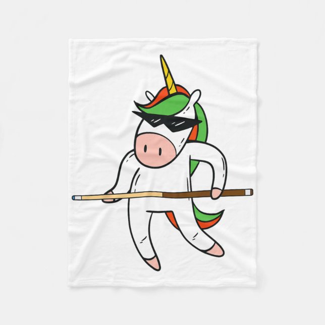 Funny Unicorn Wearing Sungles Playing Billiards Gi Fleece Blanket (Front)