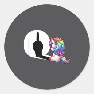 Funny Unicorn With Middle Finger Morning Grouch Classic Round Sticker