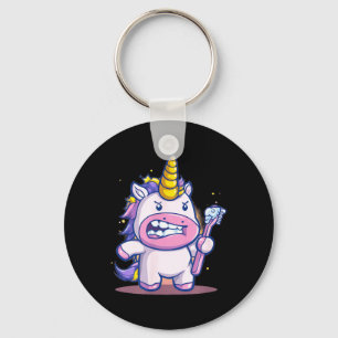 Funny Unicorn with Toothbrush and Teeth Graphic Keychain