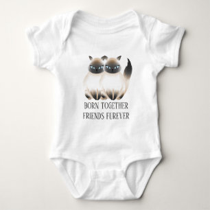 Funny unisex twin cats add text baby bodysuit