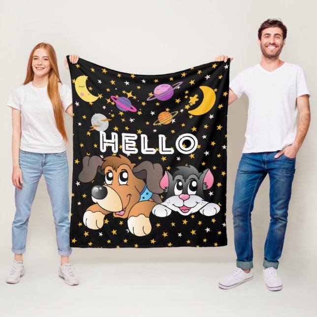 Funny universe black pattern moon stars kids fleece blanket (In Situ)