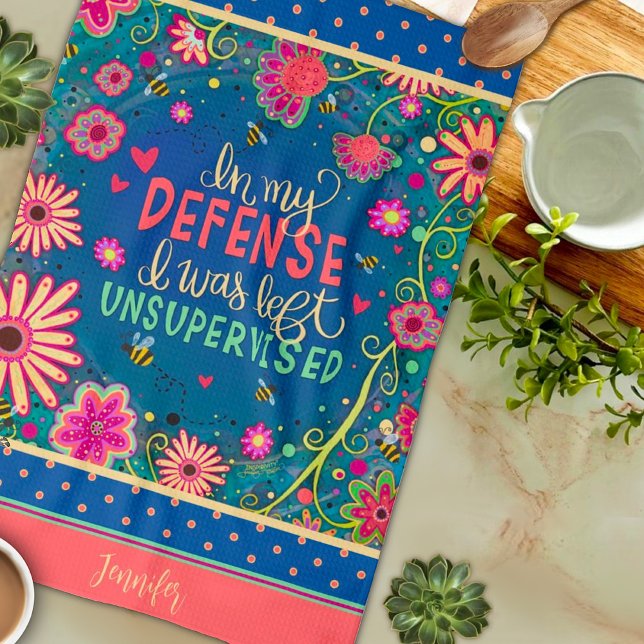 Funny Unsupervised Quote Floral Bees Name Kitchen Towel (Creator Uploaded)