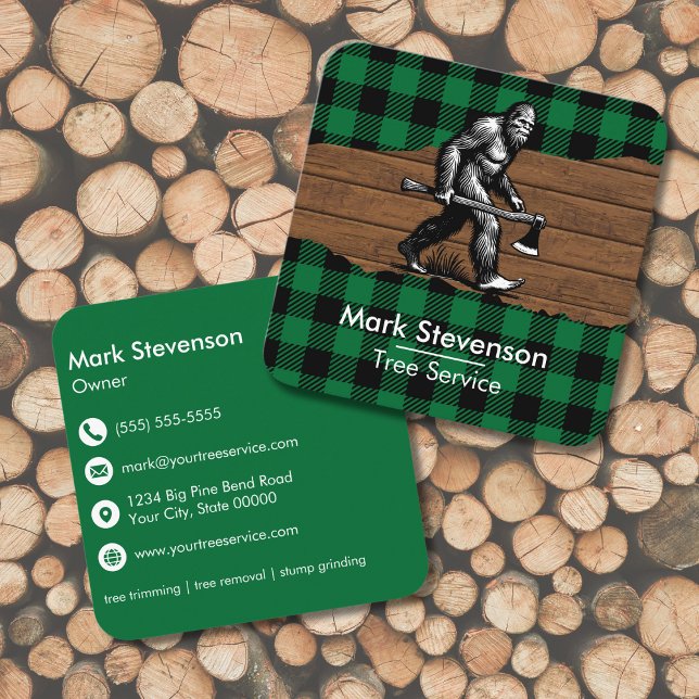 Funny Unusual Sasquatch Bigfoot Green  Square Business Card (Creator Uploaded)