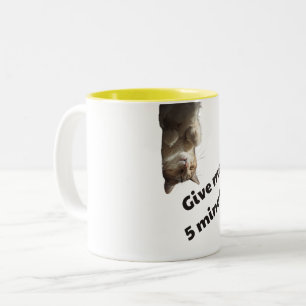 Funny Upside Down Cat Give 5 Minutes Two-Tone Coffee Mug