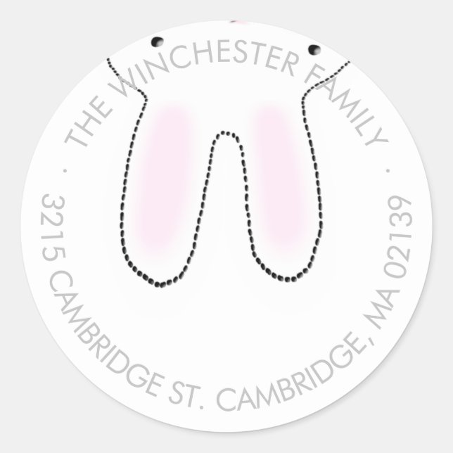 Funny upside down Easter bunny grey white address Classic Round Sticker (Front)