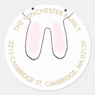 Funny upside down Easter bunny white gold address Classic Round Sticker