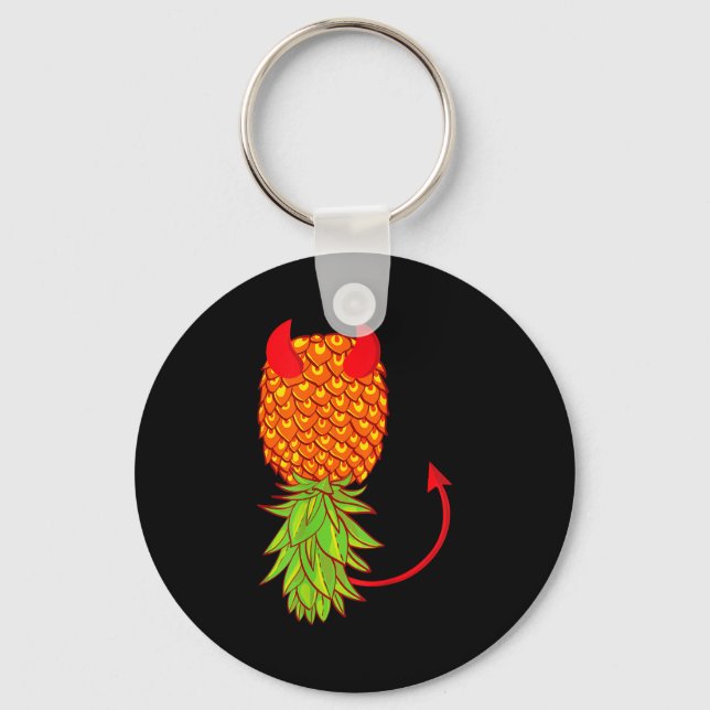 Funny upside down pineapple swinger fruit lover keychain (Front)