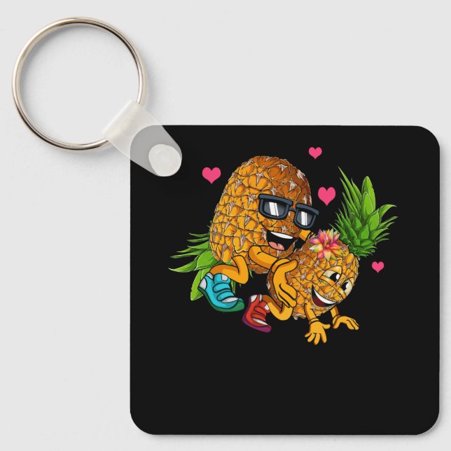Funny Upside Down Pineapple Swinger Meme Fruit Gra Keychain (Front)