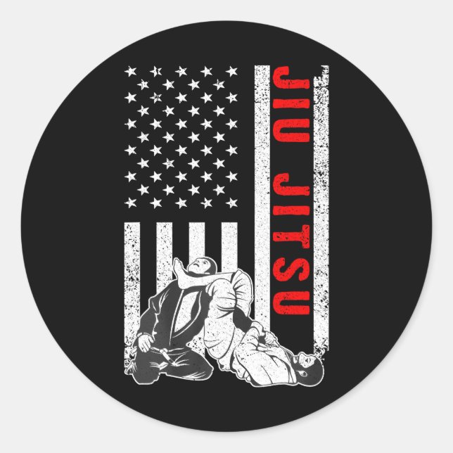 Funny US Flag Jiu Jitsu Art For Martial Arts Classic Round Sticker (Front)