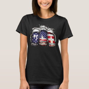 Funny USA Beer American Flag 4th Of July Men Women T-Shirt
