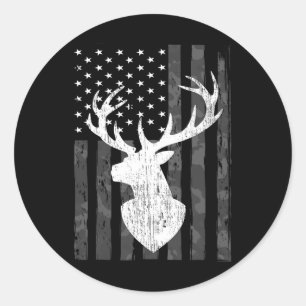 Funny Usa Flag Camouflage Whitetail Buck Deer Hunt Classic Round Sticker