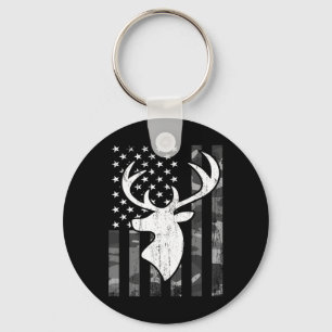 Funny Usa Flag Camouflage Whitetail Buck Deer Hunt Keychain