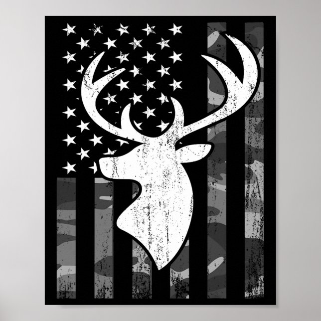 Funny Usa Flag Camouflage Whitetail Buck Deer Hunt Poster (Front)