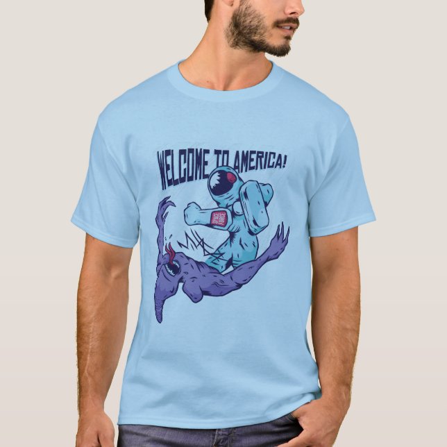 Funny Usa Space Force Astronaut Punching an Alien T-Shirt (Front)