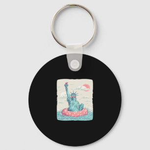 Funny Vacation Liberty Statue In Beach Ring For Po Keychain