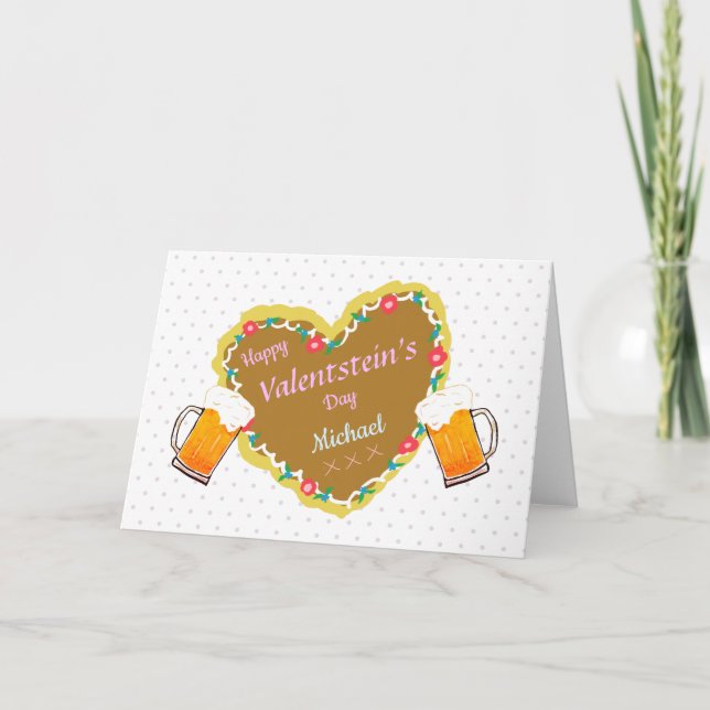 Funny Valensteins Add A Name Beer Stein Dotty Holiday Card (Front)