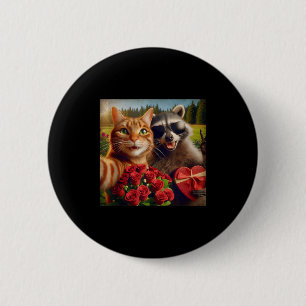 Funny Valentine Cat Raccoon Selfie Love Meme Tank  2 Inch Round Button