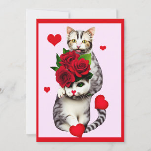 Funny Valentine Cats with Red Roses      Holiday Card
